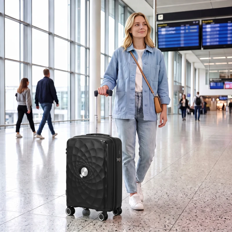 HOMCOM Mala de Cabine 18'' Leve e Rígida com Porta USB Fecho TSA e 4 Rodas Duplas 360° Preta
