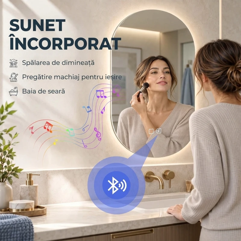 HOMCOM Oglindă de Baie cu LED 50 x 70 cm, Fără Ramă, 3 Culori Reglabile