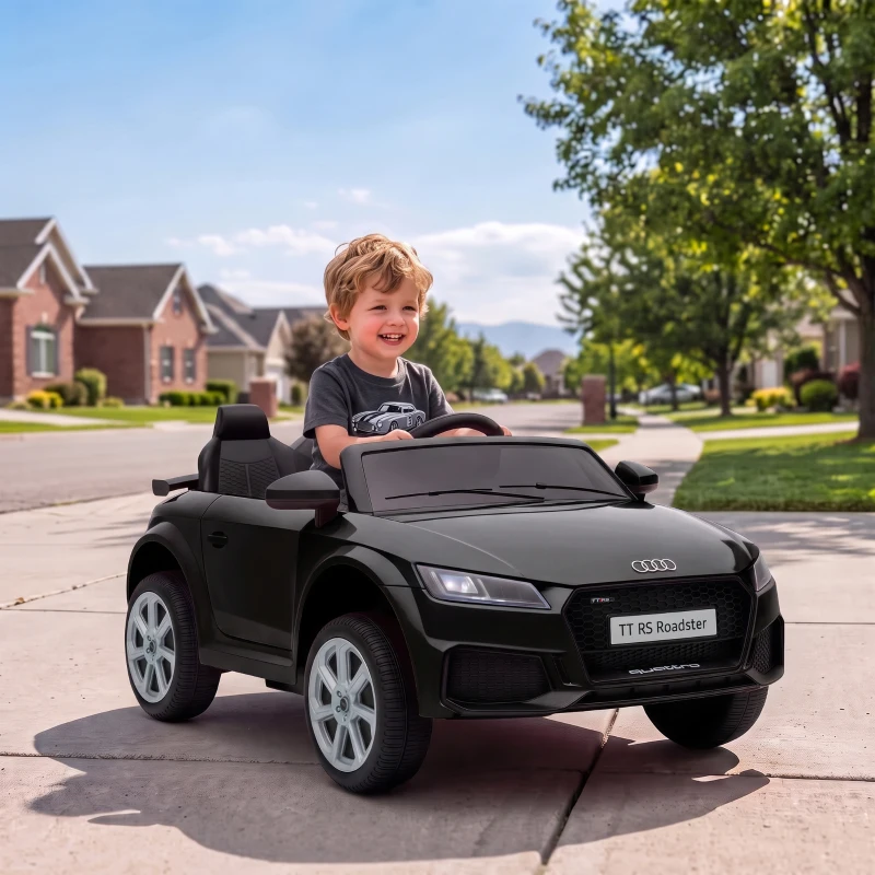 AIYAPLAY 12V Audi TT RS Licensed Electric Car, Electric Ride On Toy with Remote Control, Dual Motors, 4-Wheel Suspension, Black