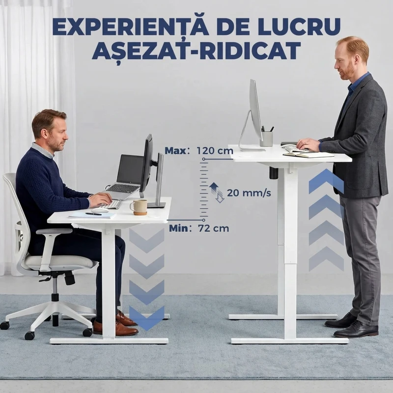 HOMCOM Birou electric reglabil pe înălțime, alb