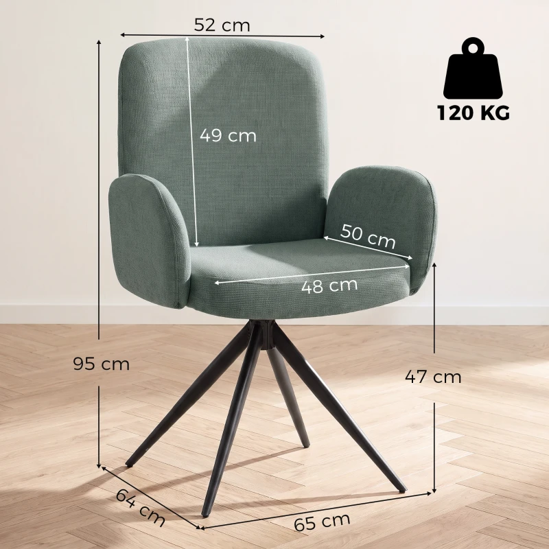 HOMCOM Swivel Accent Chair, Upholstered Linen-Look Armchair with Curved Backrest, Wrapped Armrests for Living Room, Light Green