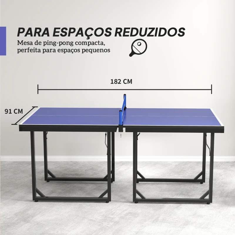 HOMCOM Mesa de Ping Pong Dobrável Mesa de Ping Pong Profissional com Rede e Estrutura de Aço para Interior e Exterior 182x91x76 cm Azul