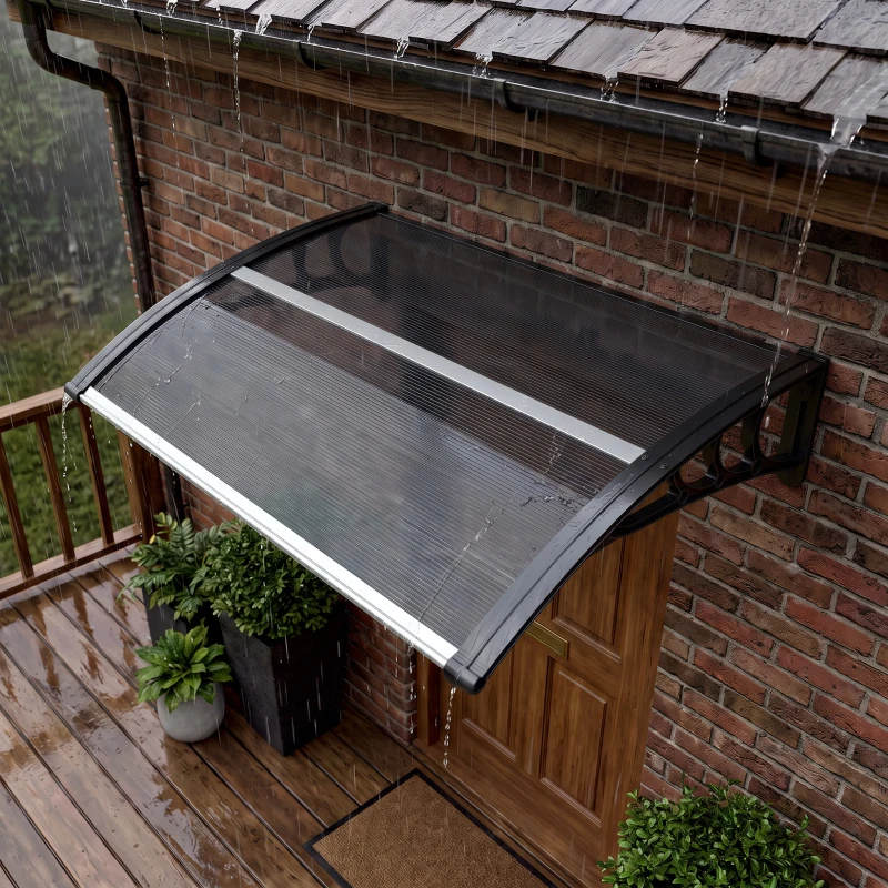 Outsunny Marquise para Portas e Janelas 100x75x23 cm Marquise de Proteção contra Sol e Chuva com Cobertura de Policarbonato Preto