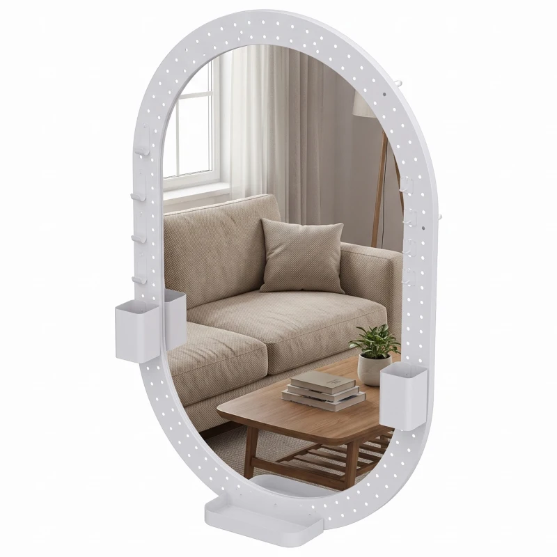 HOMCOM Espelho de Parede Decorativo com Painel Perfurado 90 x 60 cm para Sala e Quarto, Branco