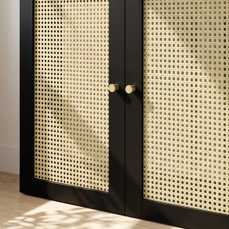 HOMCOM Cache-Radiateur en Bois, 2 Portes en Resine Tressée, Charnières Réglables, Étagère Supérieure, 78 x 19 x 75 cm, Noir