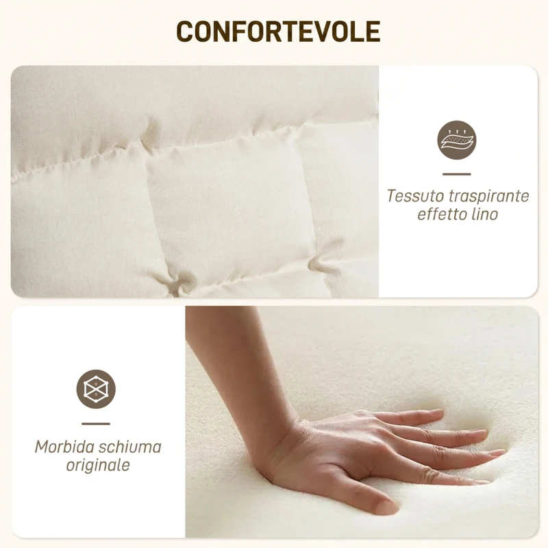 HOMCOM Sedia a Dondolo in Tessuto Effetto Lino Imbottita, Poggiapiedi Regolabile, per Camera da Letto e Soggiorno, Crema