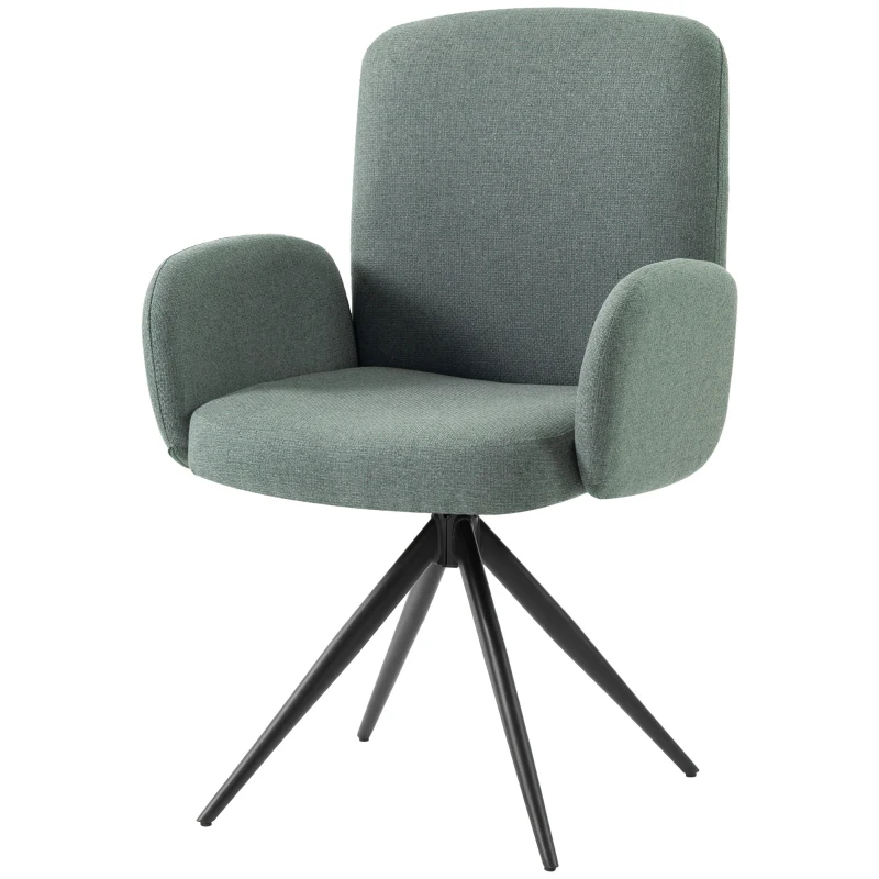 HOMCOM Swivel Accent Chair, Upholstered Linen-Look Armchair with Curved Backrest, Wrapped Armrests for Living Room, Light Green