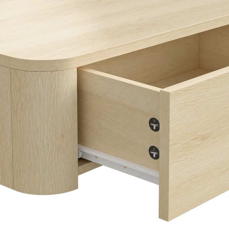 HOMCOM Coiffeuse Murale Moderne avec Miroir Rond et Tiroir Dissimulé, pour Chambre, Petit Espace, 60 x 38 x 18 cm, Chêne