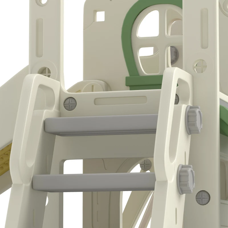AIYAPLAY Toddler Slide and Swing Set, 6-in-1 Children Activity Centre Playground with Adjustable Swing Seat, Ladder, Cream
