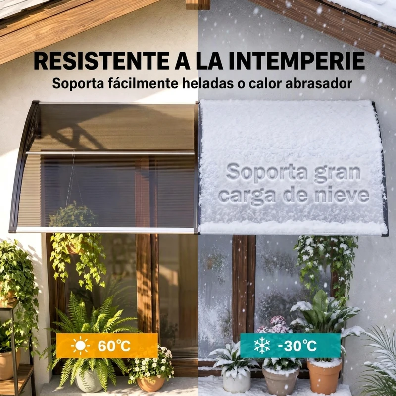 Outsunny Marquesinas Exterior para Puertas y Ventanas 200x96 cm con Regleta de Aleación de Aluminio PP Policarbonato Marrón