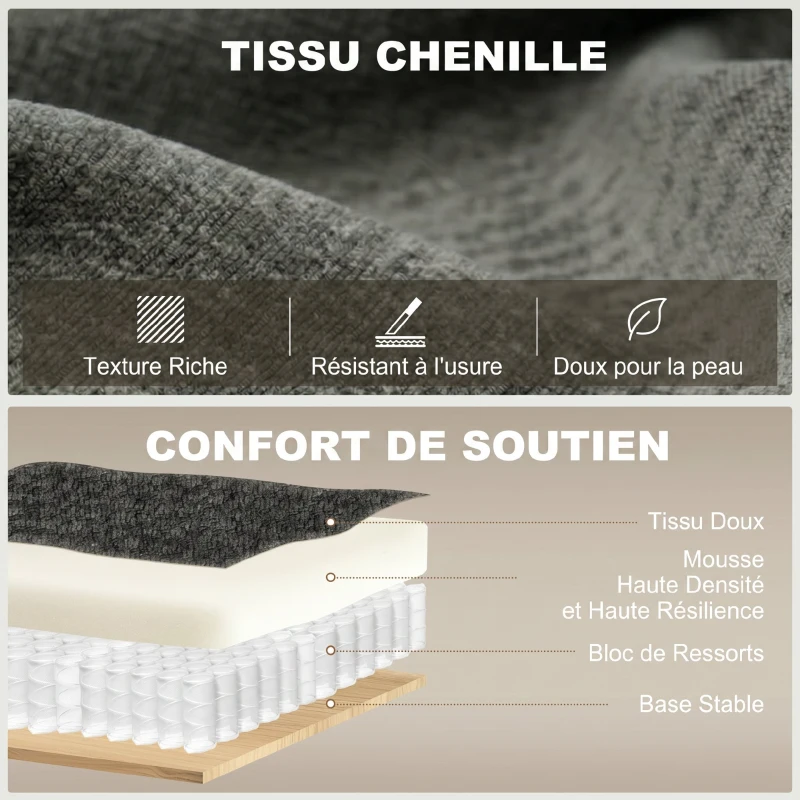 HOMCOM Canapé convertible 2 places 3 en 1, canapé-lit clic clac en chenille avec dossier réglable, porte-gobelets, gris foncé