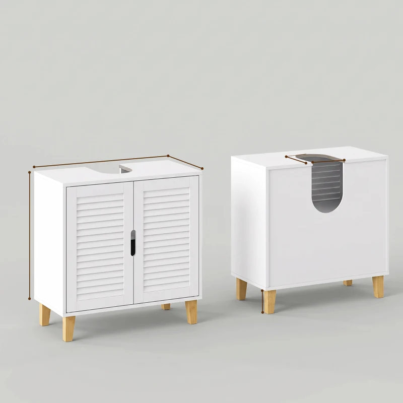 HOMCOM Under Sink Bathroom Cabinet Adjustable Shelf Under Sink Cabinet 2 Louvered Doors, White