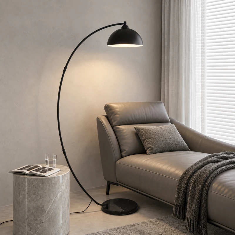 HOMCOM C-förmige Stehlampe, moderne Bogenlampe mit schalenförmigem Reflektorschirm, Fußschalter und Marmorsockel, Schwarz