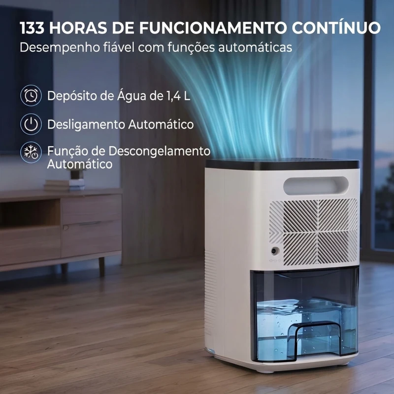 HOMCOM Desumidificador 0,3 L/dia para 15 m², Depósito de 1,4 L, Luz RGB, Temporizador 24 h, Ecrã LED, Branco
