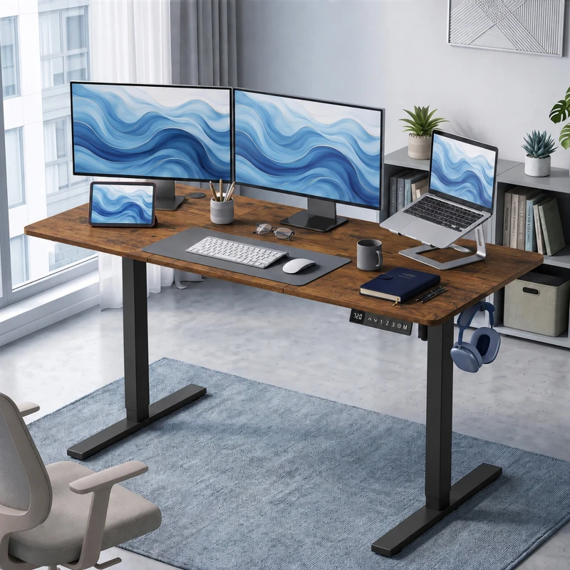 HOMCOM Birou standing electric reglabil, maro rustic