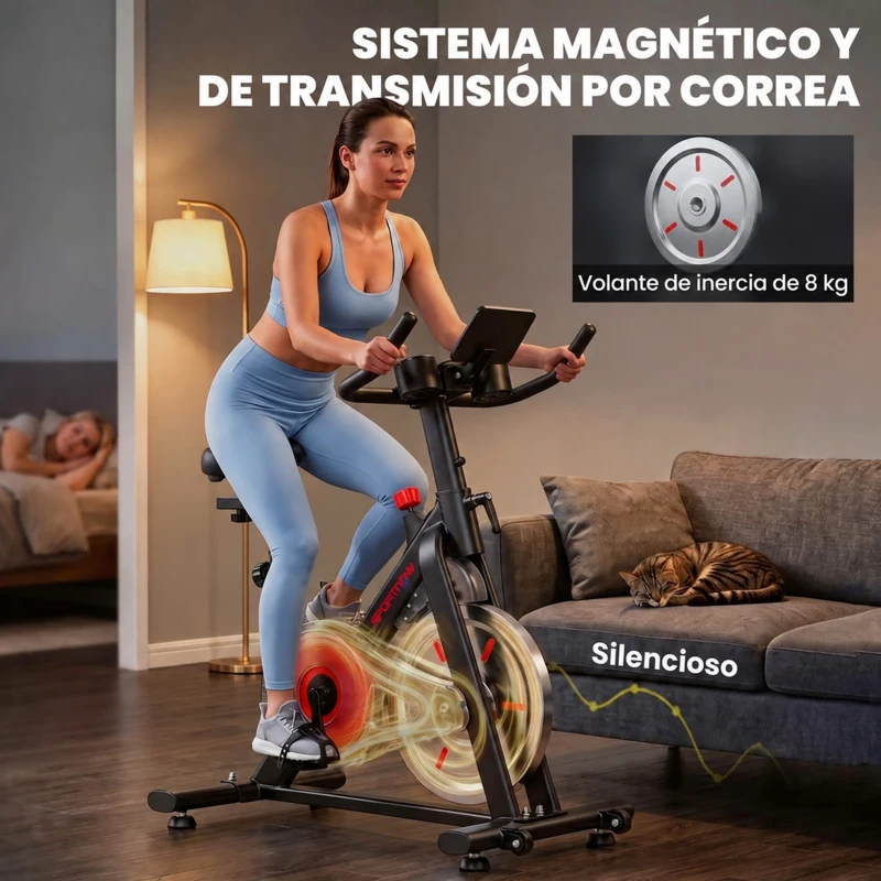 SPORTNOW Bicicleta Estática con APP Bluetooth Resistencia Magnética Volante de 8 kg Pantalla LCD Asiento y Manillar Ajustable