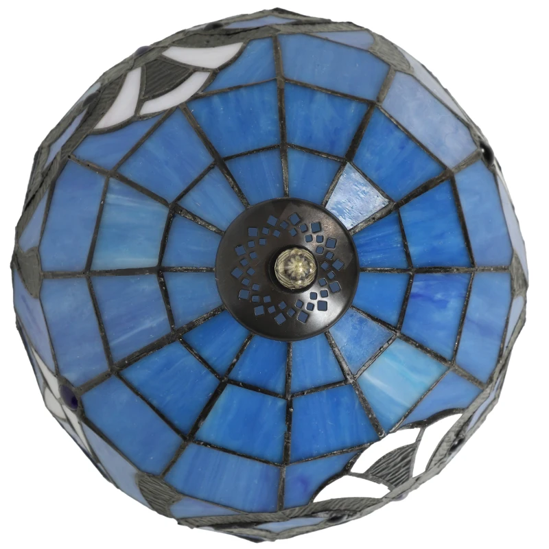HOMCOM Tiffany Stained Glass Table Lamp, Handmade Antique Bedside Lamp for Bedroom, Living Room, Nightstand, Purple