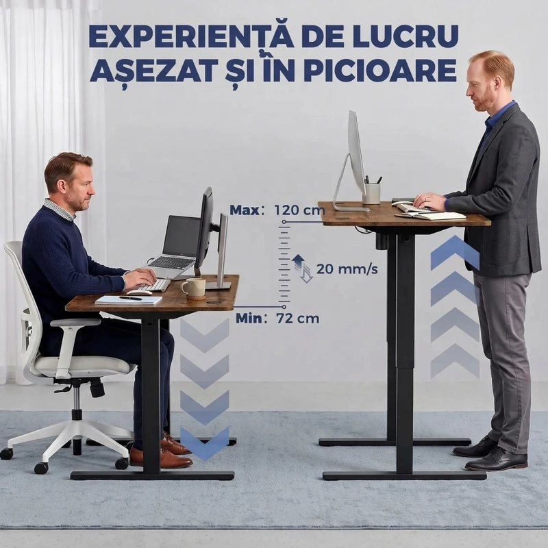 HOMCOM Birou Electric Reglabil pe Înălțime, Maro Rustic