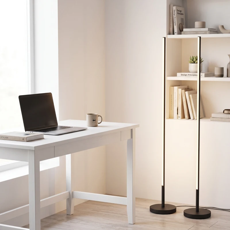 HOMCOM Lot de 2 Lampadaires d'Angle LED 1450lm Lampe d'Angle Dimmable 150cm 3 Niveaux de Luminosité Interrupteur au Pied Noir