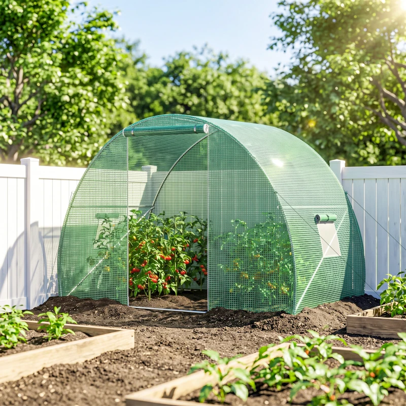 Outsunny Serra a Tunnel con Porta Avvolgibile e Finestre, Copertura PE e Struttura in Acciaio, 1.5x3x2m, Verde