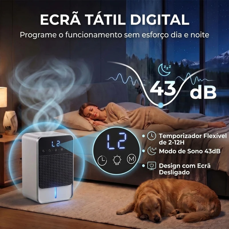 HOMCOM Desumidificador 0,4 L/Dia para 15 m², Depósito 1,2 L, Luz RGB, Temporizador 12 h, Ecrã LED, Preto