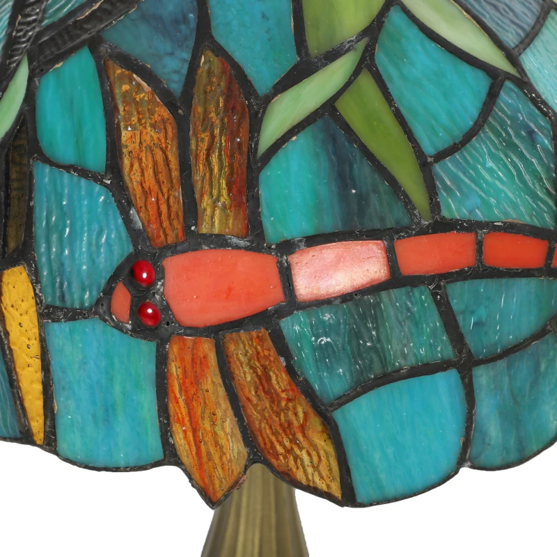 HOMCOM Tiffany Stained Glass Table Lamp, Handmade Antique Bedside Lamp for Bedroom, Living Room, Nightstand, Green