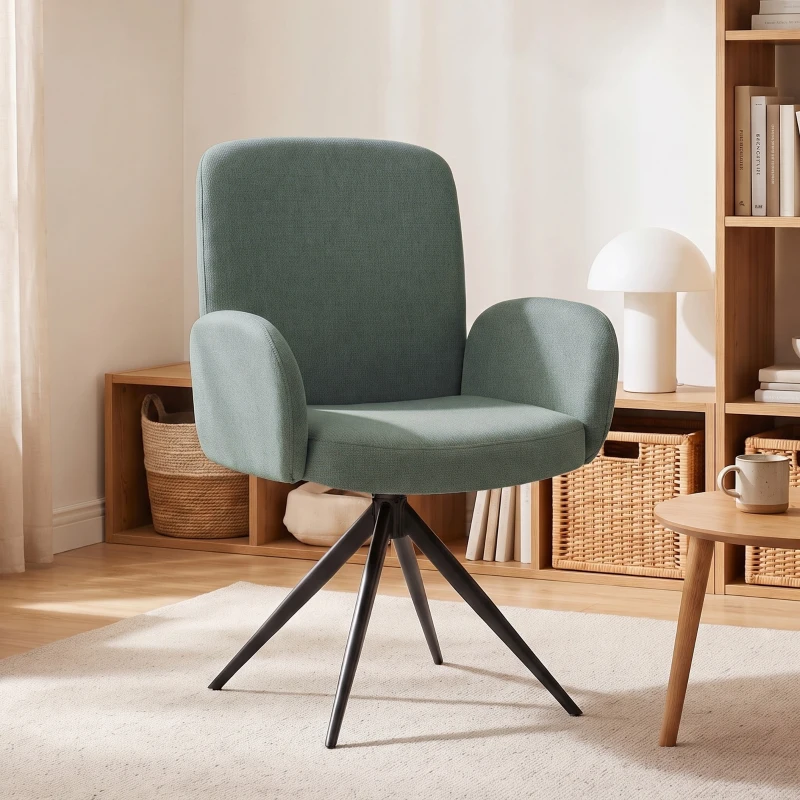 HOMCOM Swivel Accent Chair, Upholstered Linen-Look Armchair with Curved Backrest, Wrapped Armrests for Living Room, Light Green