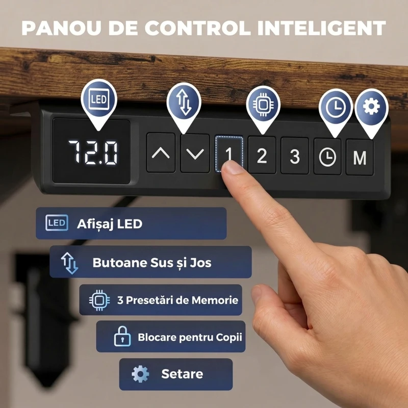 HOMCOM Birou Electric Reglabil pe Înălțime, Maro Rustic