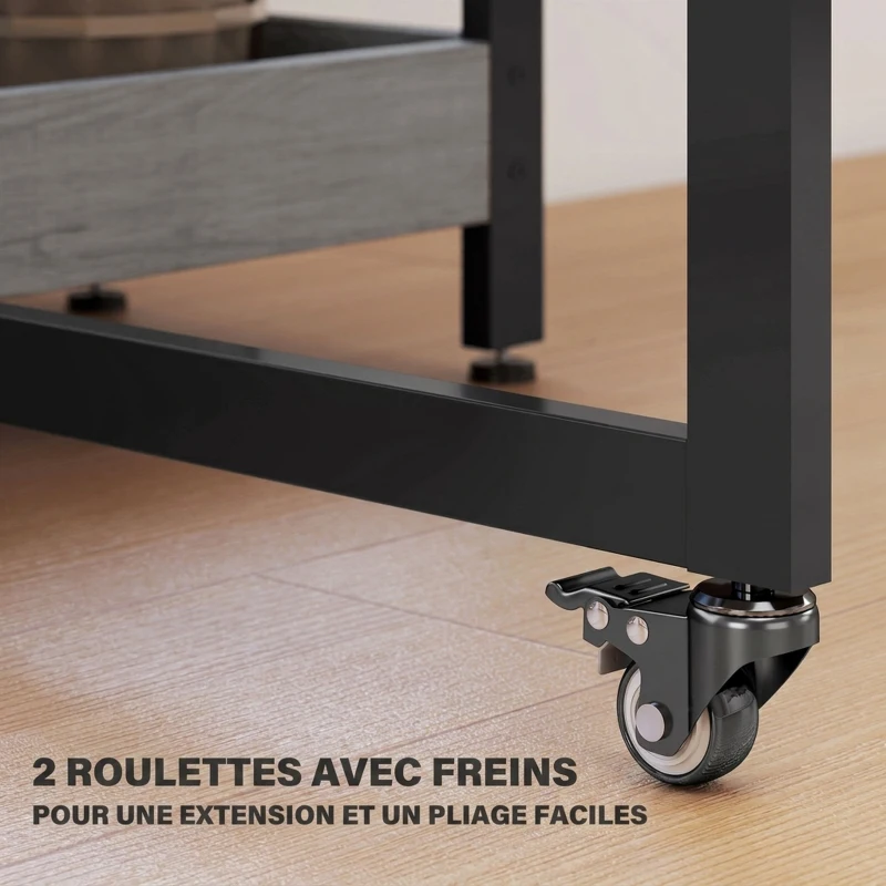 HOMCOM Table à manger pliante sur roulettes 4 personnes avec compartiments ouverts, pour petits espaces, salle à manger, gris