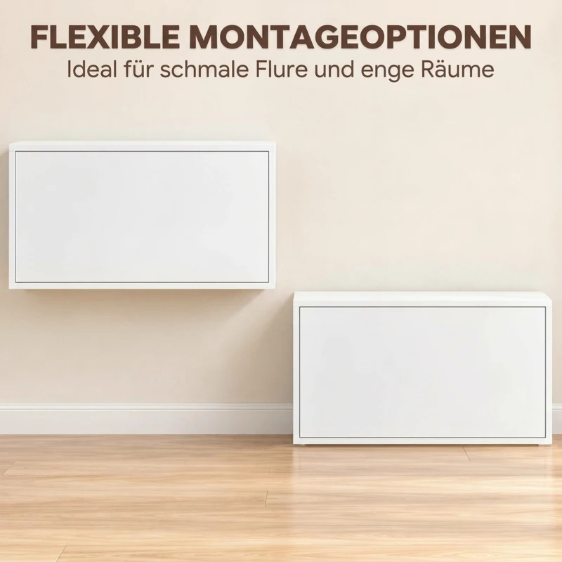 HOMCOM Schoenenkast met 2 kleppen, wandhangende schoenenkast met bovenblad, smalle schoenenopberger voor 6 paar, 70 x 30 x 43 cm, wit