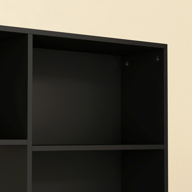 HOMCOM Modern Corner Computer Desk, L Shaped Desk with Monitor Stand and Storage Shelves for Home Office, Bedroom, Black