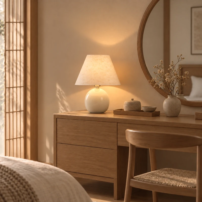 HOMCOM Tafellamp, vintage nachtlamp met keramische voet, linnen kap en E27-fitting