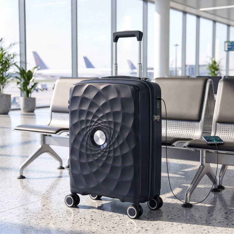 HOMCOM Maleta de Cabina 18" Ligera y Rígida con Puerto USB Cerradura TSA y 4 Ruedas Dobles Giratorias Azul