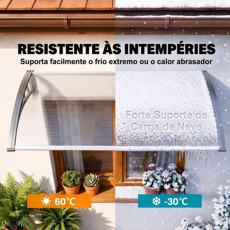 Outsunny Marquise de Proteção 110x60cm Marquise Exterior para Portas e Janelas contra o Sol e Chuva com Suporte de PP Policarbonato Cinza