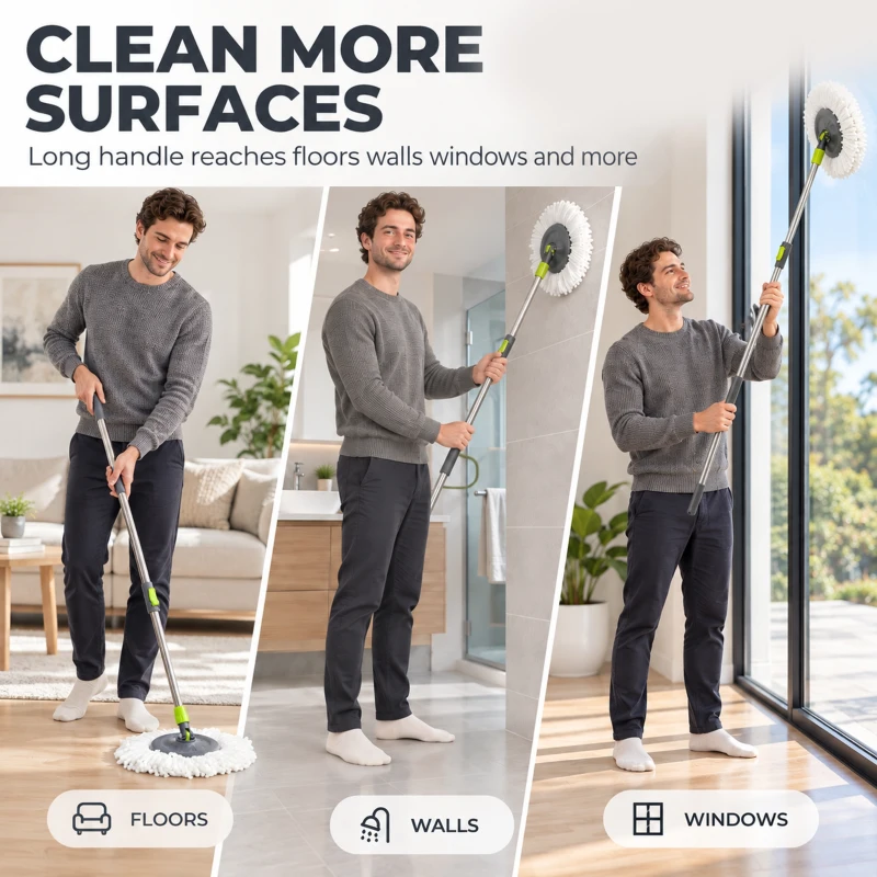 HOMCOM Balai Serpillière et Seau avec Essoreur, Balai Rond à 2 Compartiments, Réservoir 20 L, Tête Rotative à 360°, Gris Foncé