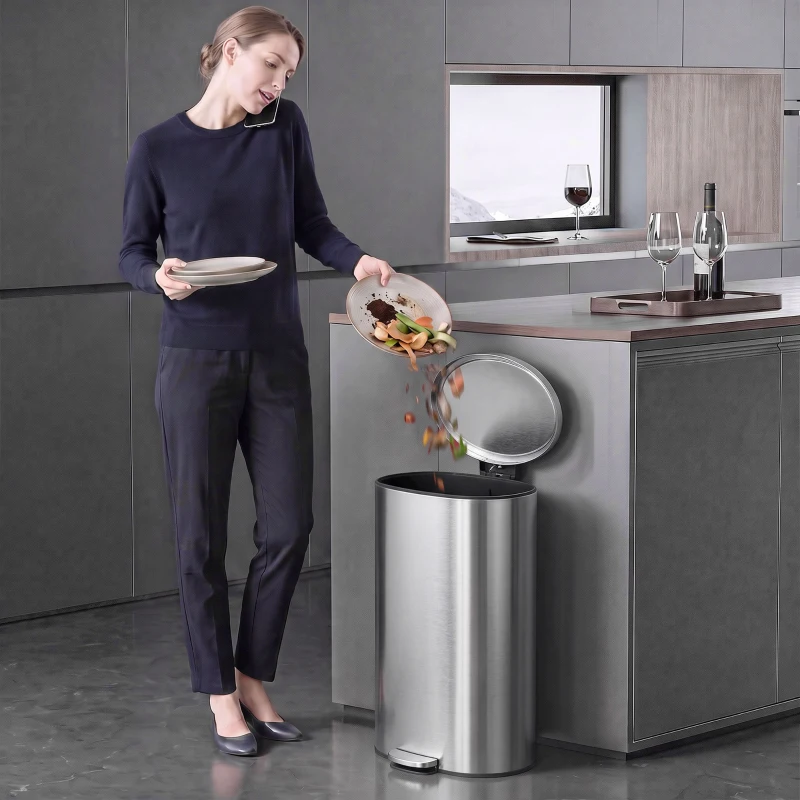 HOMCOM Mülleimer mit Soft-Close Deckel Treteimer mit Herausnehmbarem Inneneimer 30L Silber