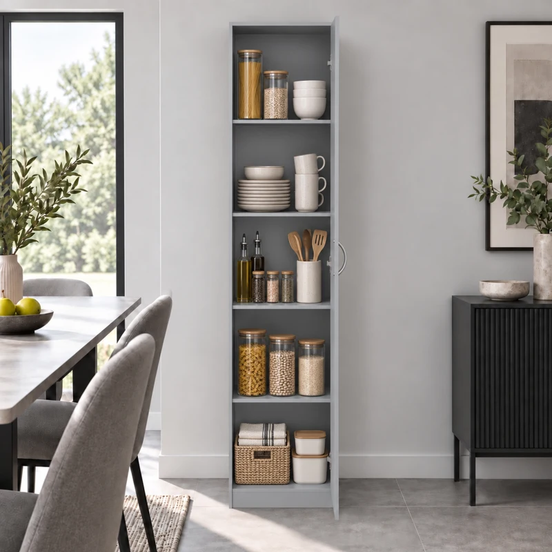 HOMCOM Küchenschrank, 5-Ebenen-Aufbewahrungsschrank, verstellbare Regale, für Wohnzimmer, Küche, Vorratskammer, Holz, Grau