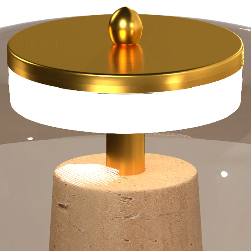 HOMCOM Lampe de Table Vintage avec Abat-Jour en Verre et Base en Travertin, Lampe de Chevet Rétro, Lumière Chaude 3000 K, Ambre