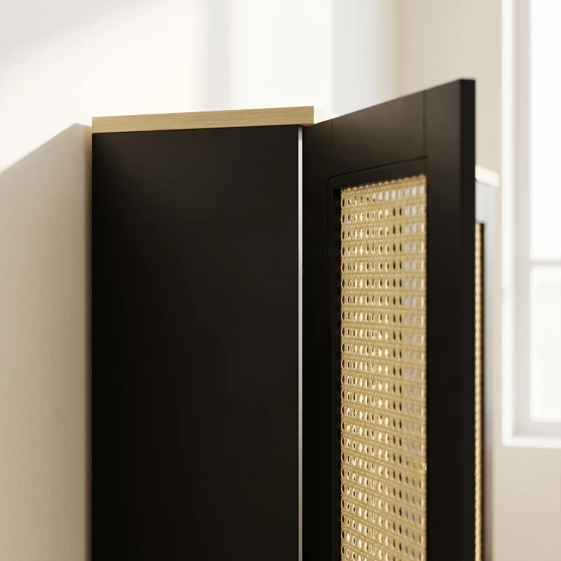 HOMCOM Cache-Radiateur en Bois, 2 Portes en Resine Tressée, Charnières Réglables, Étagère Supérieure, 78 x 19 x 75 cm, Noir