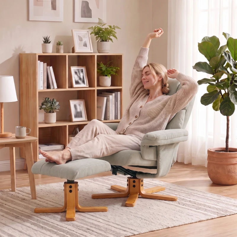 HOMCOM Fauteuil relax avec repose-pied, fauteuil de relaxation, dossier inclinable, assise rembourrée, 79x80x104cm, crème