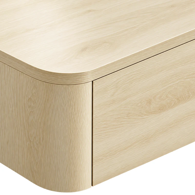 HOMCOM Coiffeuse Murale Moderne avec Miroir Rond et Tiroir Dissimulé, pour Chambre, Petit Espace, 60 x 38 x 18 cm, Chêne
