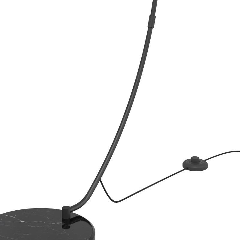 HOMCOM Lampadaire en C, Lampe Sur Pied Salon 178H cm, Abat‑Jour Réfléchissant, Interrupteur au Pied, Base en Marbre, Noir