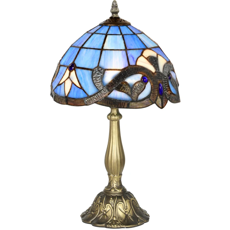 HOMCOM Tiffany Stained Glass Table Lamp, Handmade Antique Bedside Lamp for Bedroom, Living Room, Nightstand, Purple