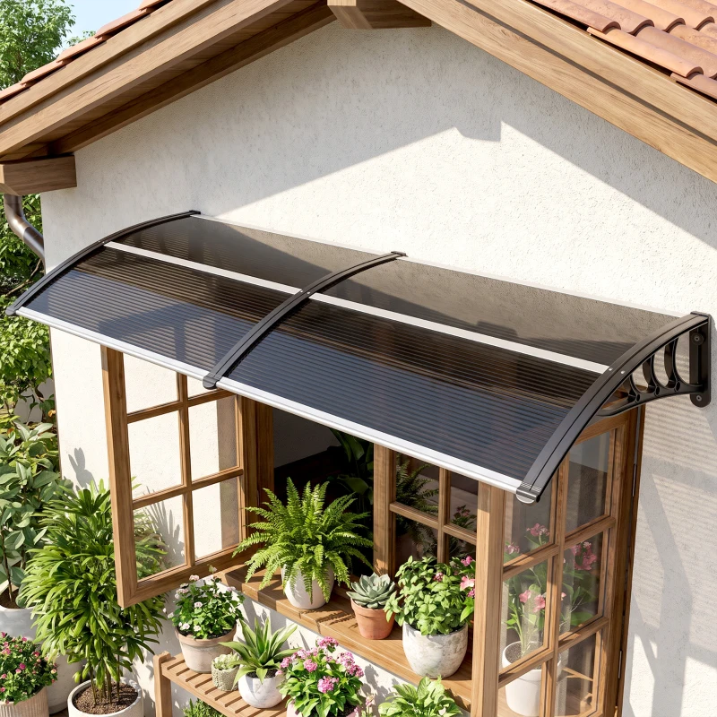Outsunny Marquesina de Protección contra Sol y Lluvia 196x75x23 cm con Cubierta de Policarbonato para Puertas y Ventanas Negro