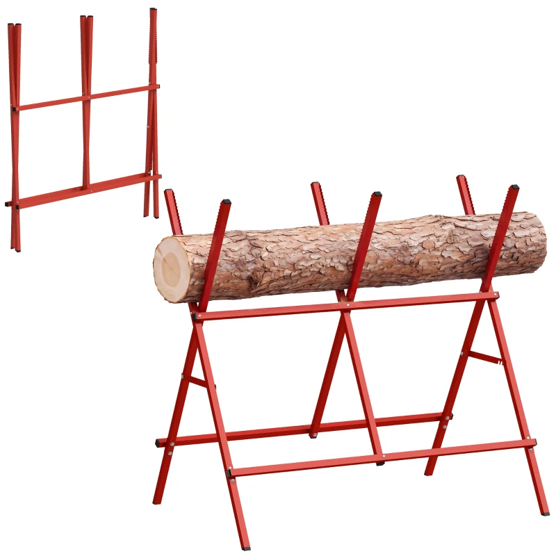 HOMCOM Inklapbare heavy-duty zaagbok met verstelbare hoogte en breedte, A-frame met vergrendelingsgesp