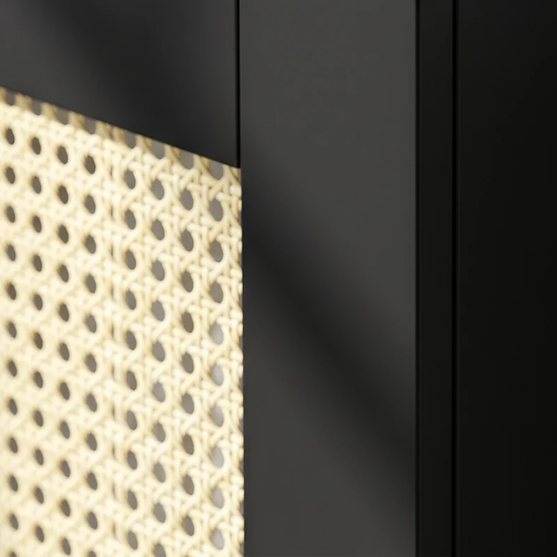 HOMCOM Cache-Radiateur en Bois, 2 Portes en Resine Tressée, Charnières Réglables, Étagère Supérieure, 78 x 19 x 75 cm, Noir
