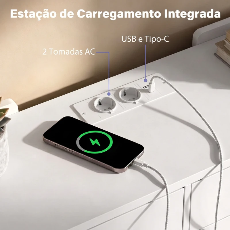 HOMCOM Cómoda com Luzes LED Estação de Carregamento e 9 Gavetas 148,7x45x82 cm Branco