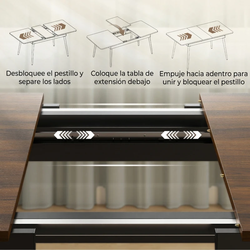 HOMCOM Mesa de Comedor Extensible para 4-6 Personas Estilo Industrial Esquinas Redondeadas 130-160x85x75 cm Nogal