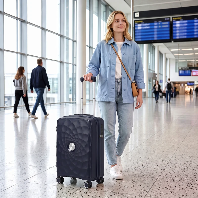 HOMCOM Mala de Cabine 18" Leve e Rígida com USB Fechadura TSA e 4 Rodas Duplas Giratórias Azul