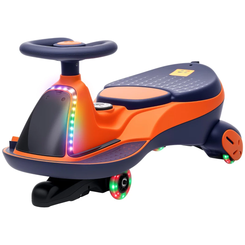 AIYAPLAY 12V Electric Wiggle Car, 2-In-1 Kids Ride On Toy with 2 Speeds, Soft Start, PU Wheels, RGB Lights, Up to 60 kg, Orange